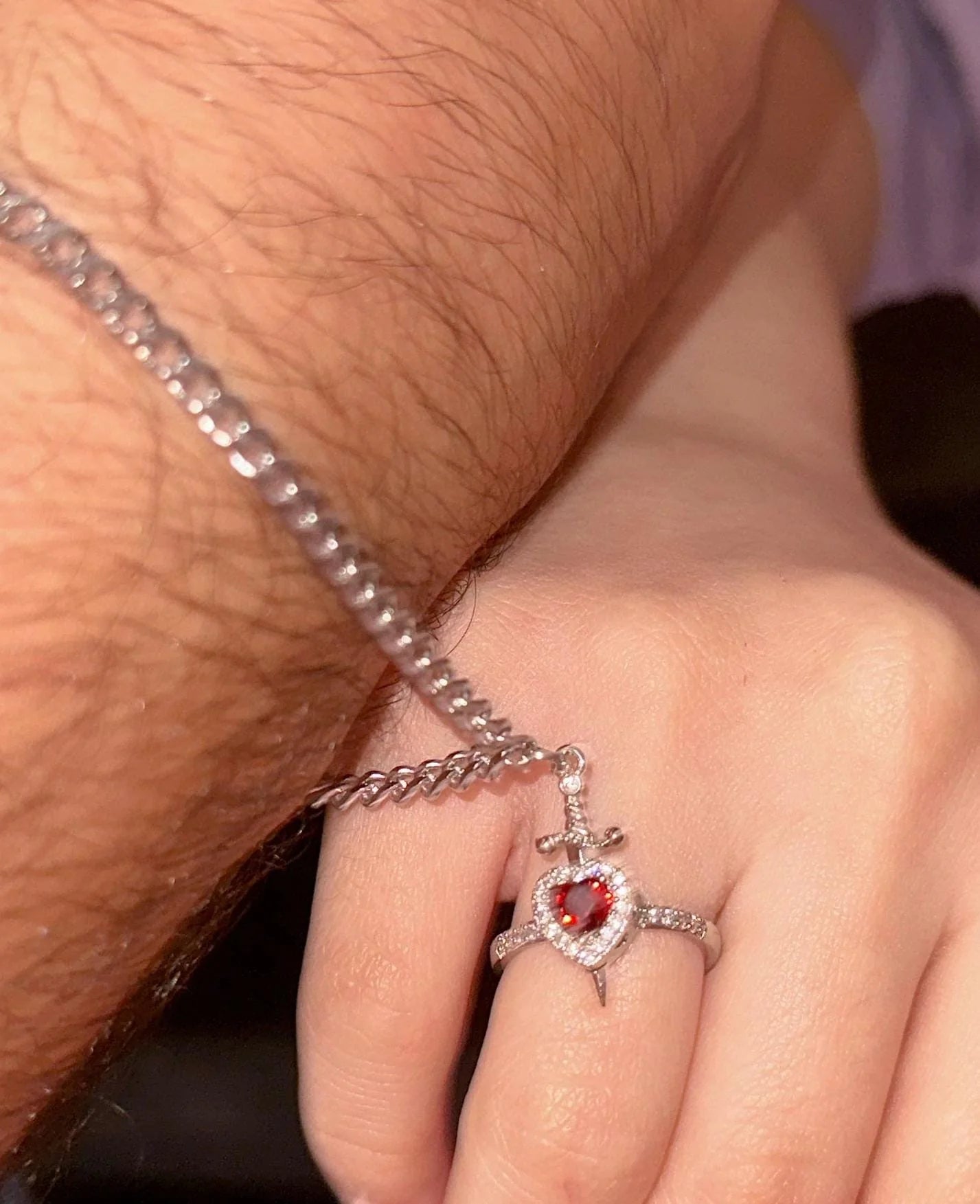 Heart and Dagger ring Bracelet Set