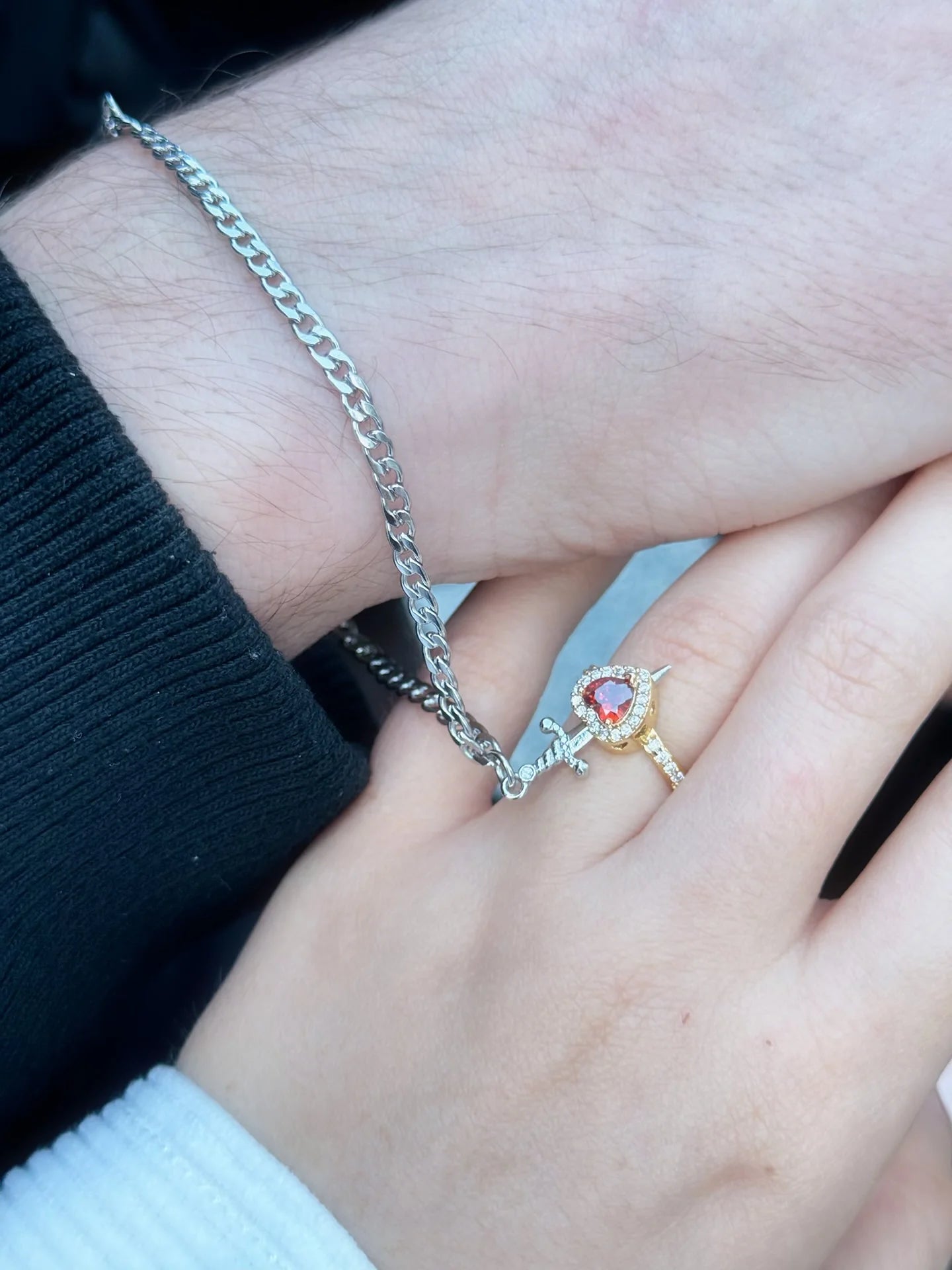 Heart and Dagger ring Bracelet Set